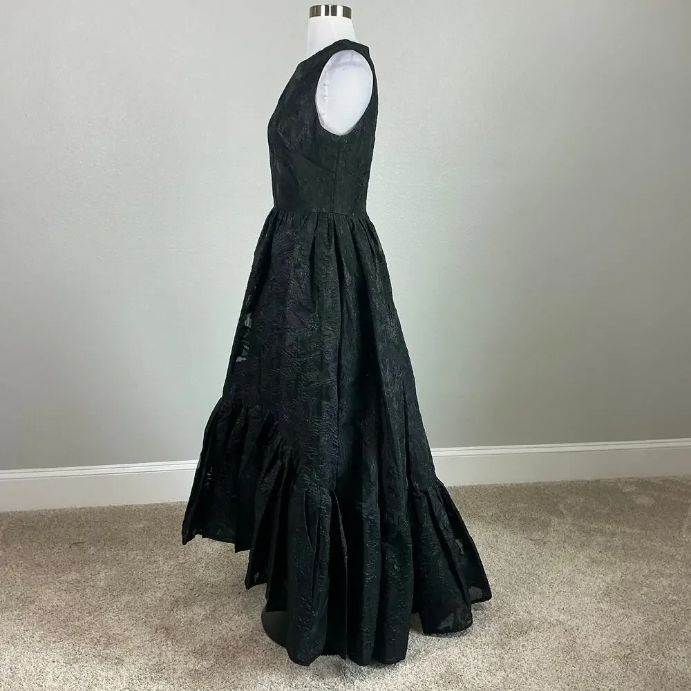 Mac Duggal 20714 High Low A-Line Evening Gown Metallic Black Size 6 Formal Dress - Picture 6 of 12
